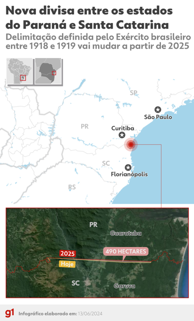 Erro em medição há mais de 100 anos vai fazer Paraná perder território para Santa Catarina 1 130624 mapa novo limite parana 1