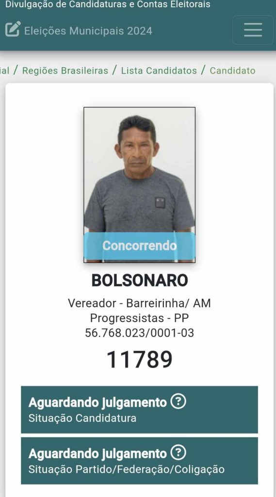 Bolsonaro disputa eleicao 2024 no interior do Amazonas informa DivulgaCand do TSE 1