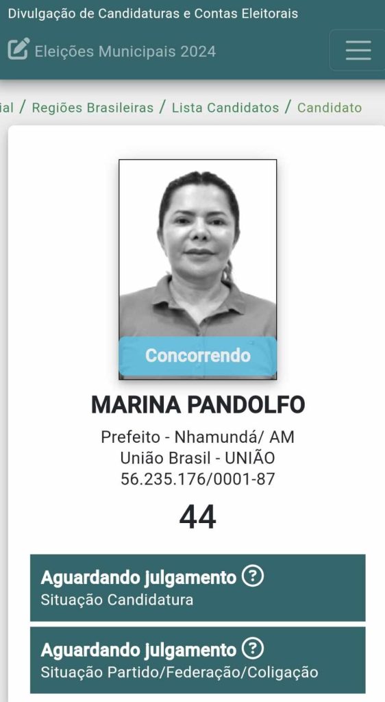 Marina Pandolfo e a primeira candidata a prefeita registrada no Divulgacand do TSE na eleicao