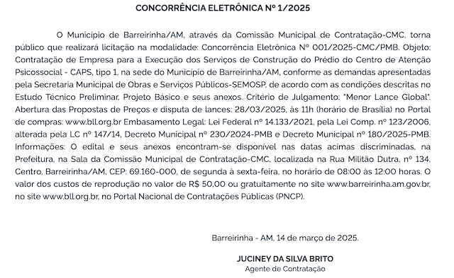 Gestao Darlan Taveira e Marcio Rogerio faz certame para comecar construir CAPS Tipo 1 em Barreirinha com investimento do governo Lula