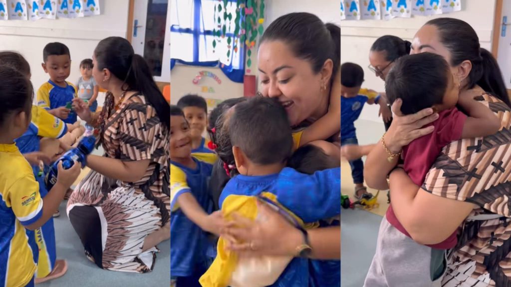 Em Maues prefeita Macelly Veras se emociona com homenagem de criancas em seu aniversario