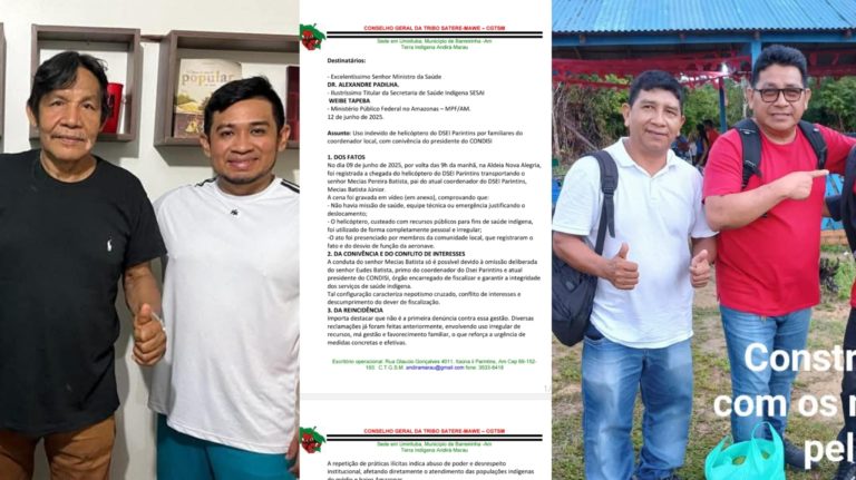 Segundo o CGTSM, no dia 9 de junho de 2025, o helicóptero oficial pousou na Aldeia Nova Alegria, situada na Terra Indígena Andirá-Marau, com um único passageiro a bordo: Mecias Pereira Batista, pai do coordenador do DSEI