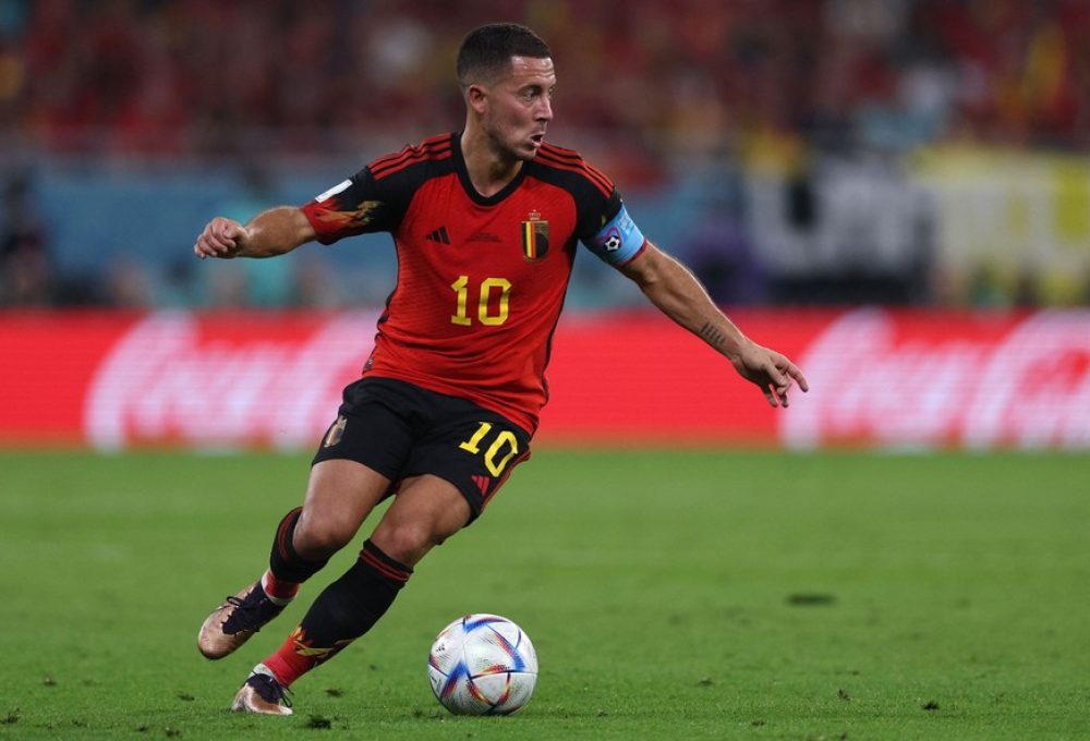 Eden Hazard com a camisa 10 da Bélgica durante a Copa do Mundo do Catar — Foto: Adrian DENNIS / AFP