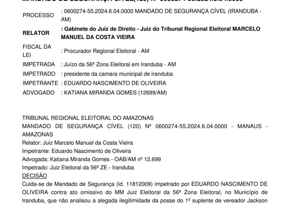 O juiz eleitoral Marcelo Manuel da Costa Vieira, da 56ª ZE de Iranduba, relator do processo