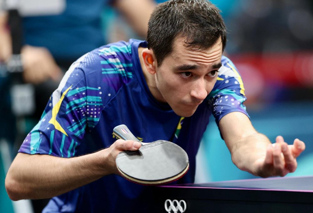 Hugo Calderano, do tênis de mesa, nos Jogos Olímpicos de Paris 2024. FOTO: Gaspar Nóbrega/COB.