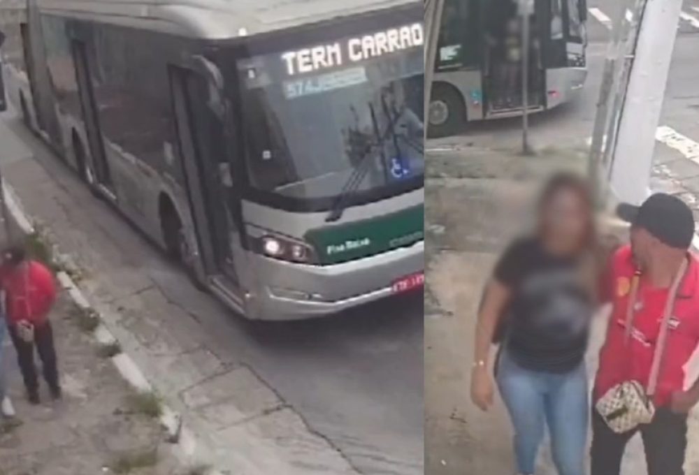 Passageiros e motoristas salvam mulher em SP — Foto: Reprodução